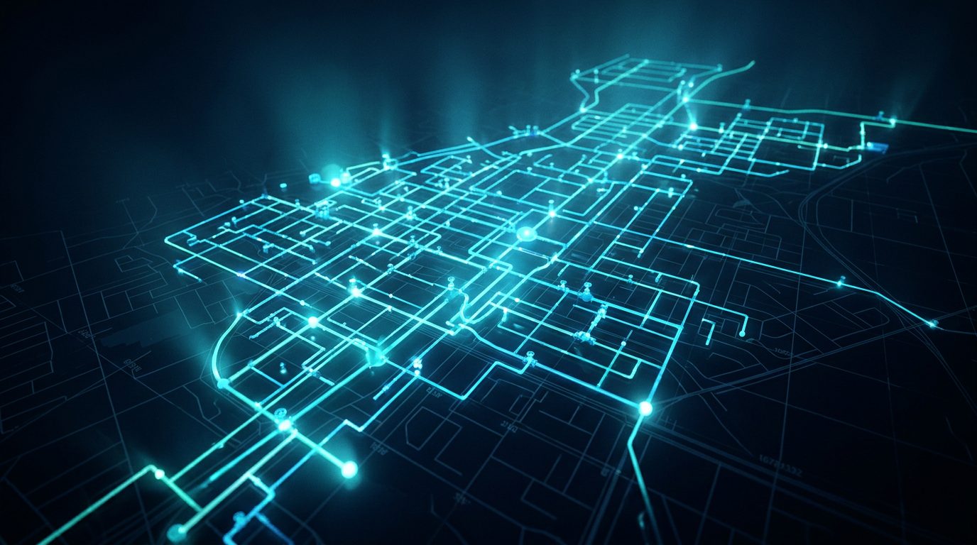 Digital map of an illuminated hydraulic network
